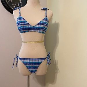 J. Crew XS 0 Gingham Bikini Set Tie